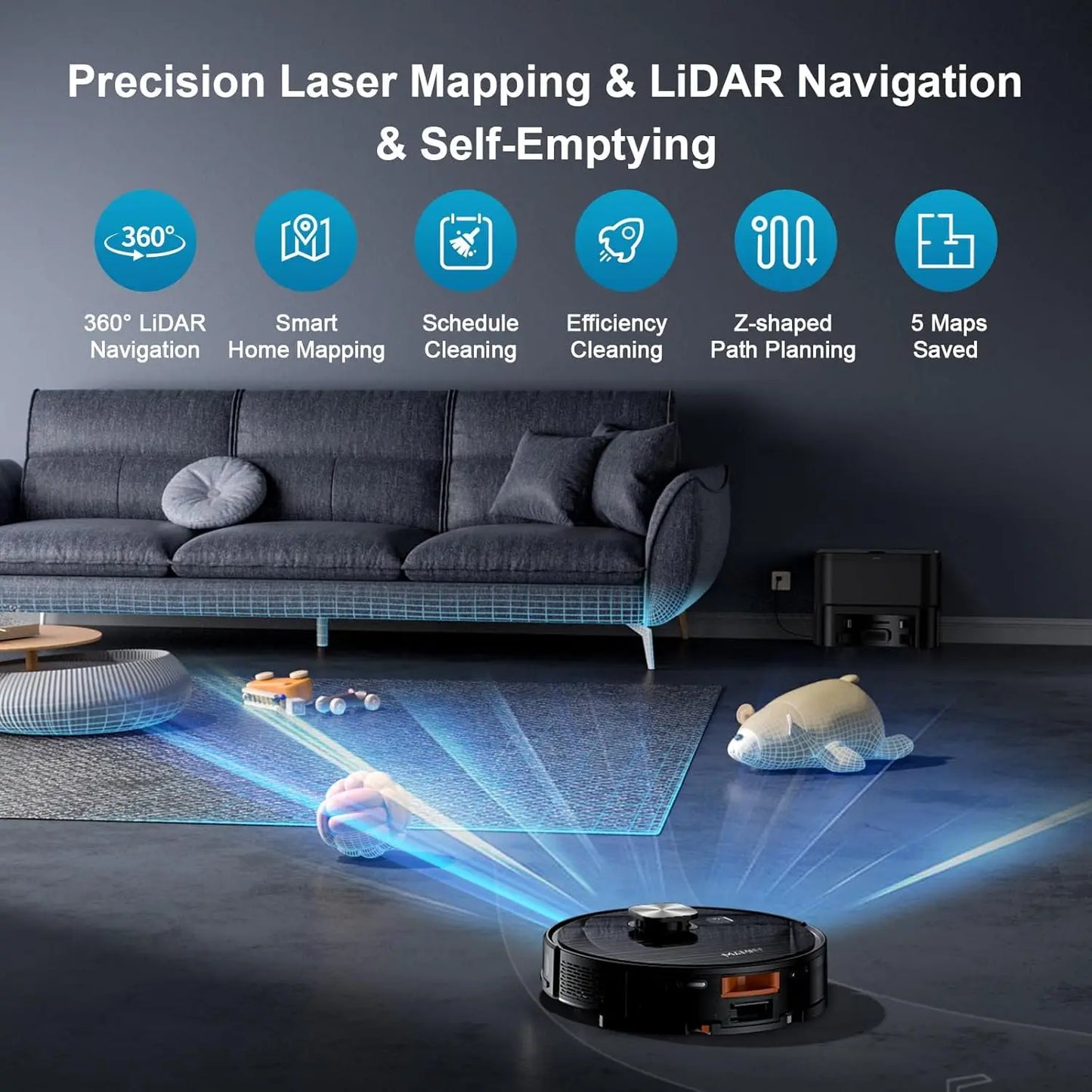 Self-Emptying Robot Vacuum and Mop Combo with 11500Pa Suction, 70-Day Capacity, LiDAR Navigation for Pet Hair and Floors