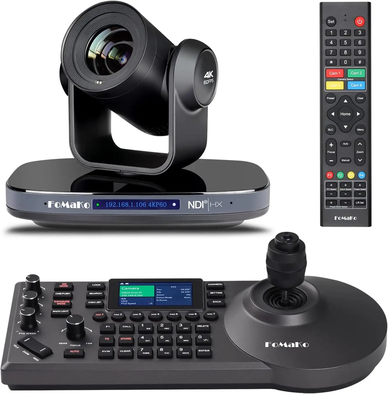 FoMaKo 4K NDI Camera 60FPS 20X Optical Zoom AI Auto-Tracking+KC608 IP PTZ Controller, K820N+KC608 PTZ Camera Bundle Kits