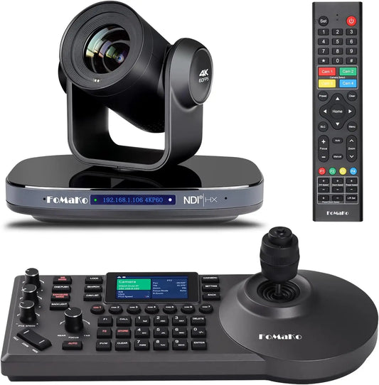 FoMaKo 4K NDI Camera 60FPS 20X Optical Zoom AI Auto-Tracking+KC608 IP PTZ Controller, K820N+KC608 PTZ Camera Bundle Kits