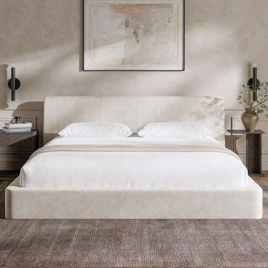 RECCI AirFrame King Size Bed Frame with Ergonomic Angled Foam Cushioned Headboard, Minimalist Design Platform Bed Frame, No Box