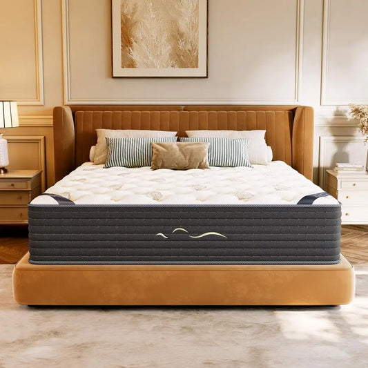 14 Inch Cashmere Hybrid King Mattress in a Box, DualSided Medium Firm amp Firm, Cooling Gel Memory Foam Mattress, Pocket Spring