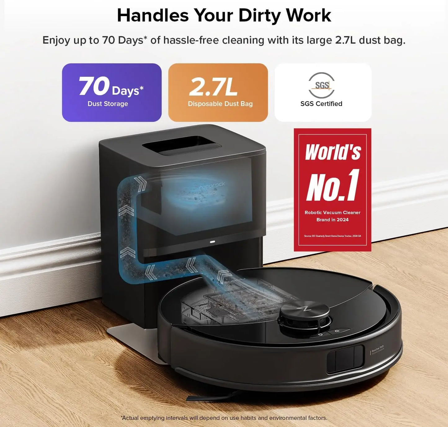 Robot Vacuum and Mop with 10,000Pa Suction, Self-Emptying for 70 Days, Obstacle Avoidance, Ideal for Pet Hair