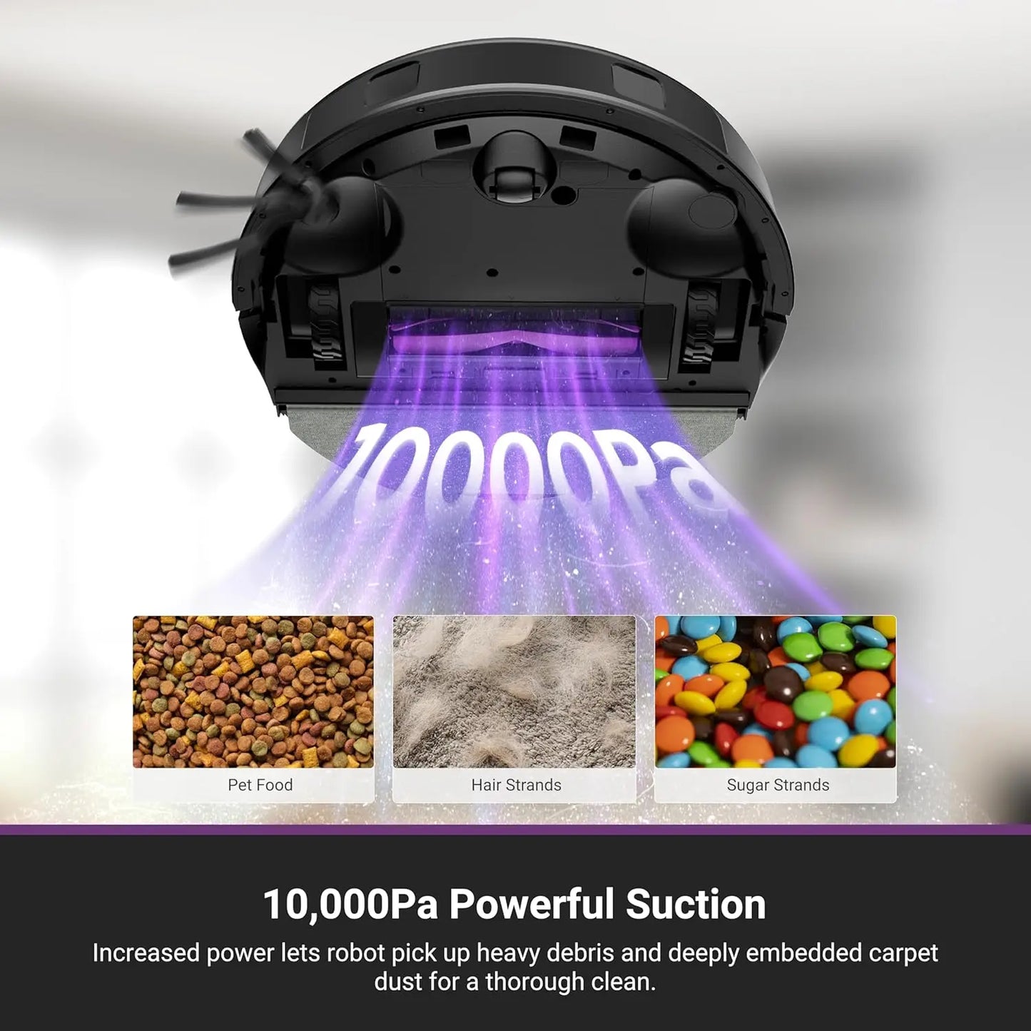 Self-Emptying Robot Vacuum and Mop Combo, 10,000Pa Suction, 45-Day Capacity, Anti-Hair-Tangling, App Control
