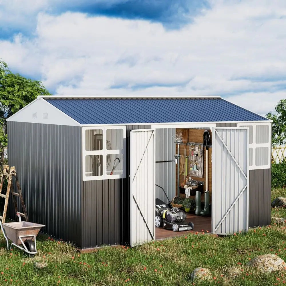Heavy-Duty 12x10 Metal Shed with 20-Gauge Reinforcement, Powder Coating, 50 PS Load and 120 MPH Wind Resistance for Tiny House S