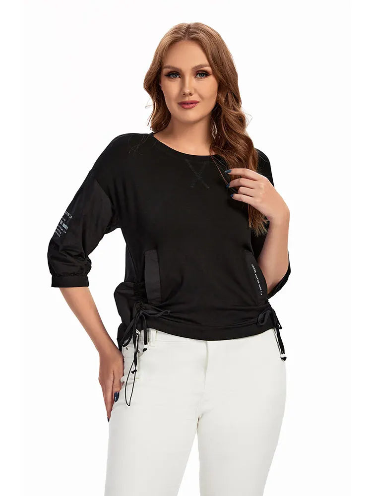 Womens plus size woven round neck shirt belongs to the category of womens clothing