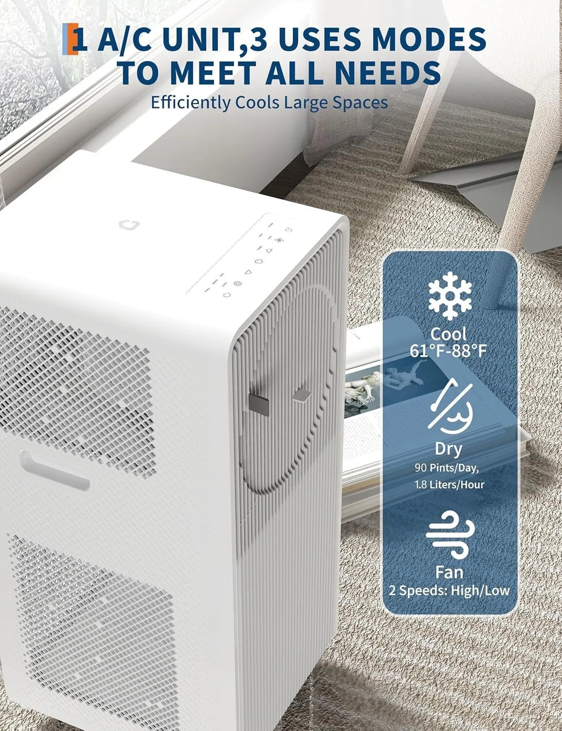 14000 BTU Portable Air Conditioner 3 in 1 AC Dehumidifier Fan for with Remote