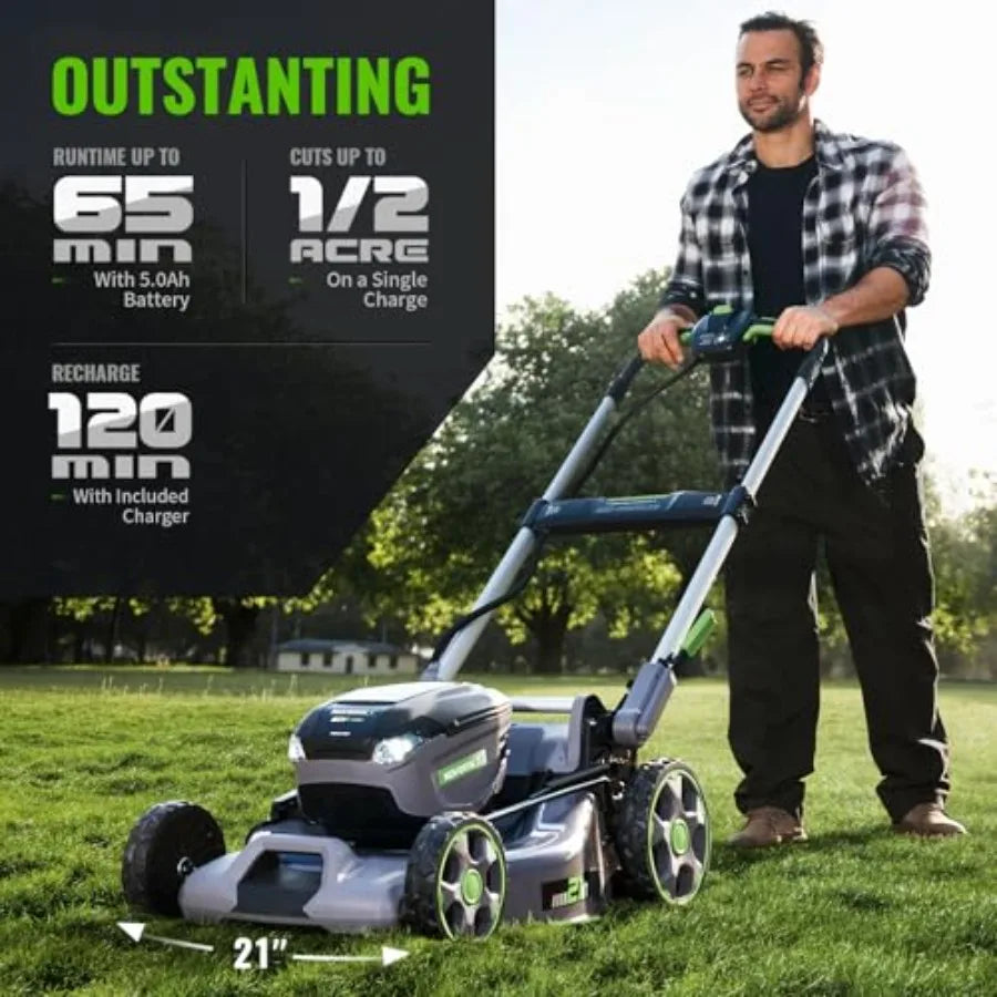 Electric Lawn Mower Self-Propelled Lawn Mower Cordless 60V 21 65 Min Long Runtime with 5.0Ah Battery Rapid Charger and LED Head
