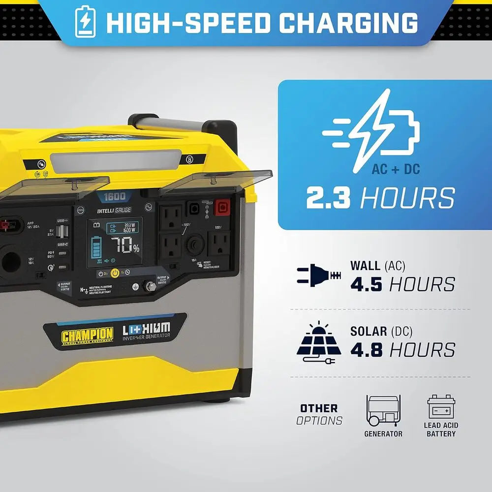 100594 1638-Wh Power Station 3200/1600-Watt Portable Lithium-Ion Battery r Generator