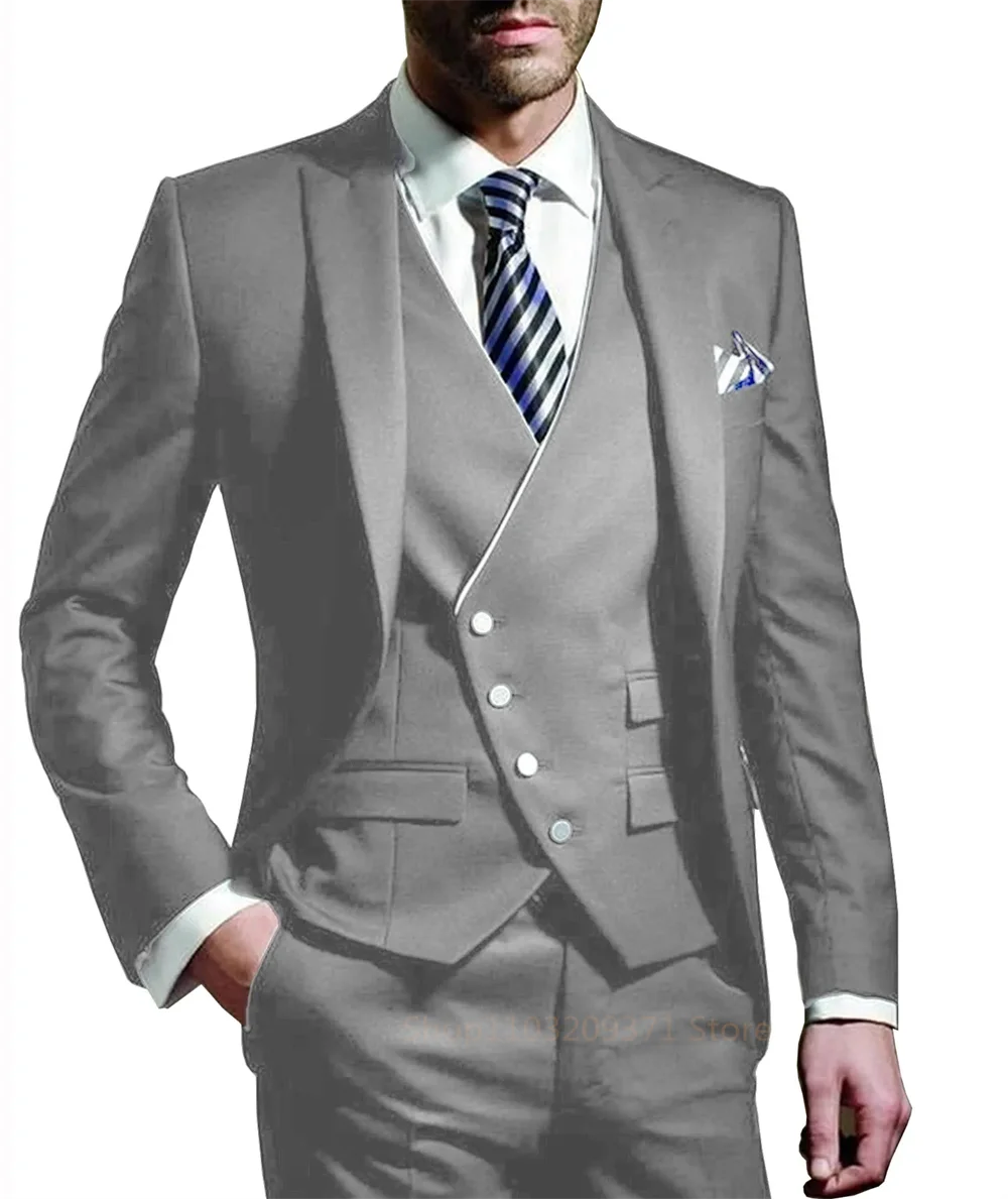 3 Pieces Men's Suit Fashion  Wedding Groom Tuxedos  Groom Tailor Made  (Blazer+Pants+Vest) Full Set Elegant Suit for Men