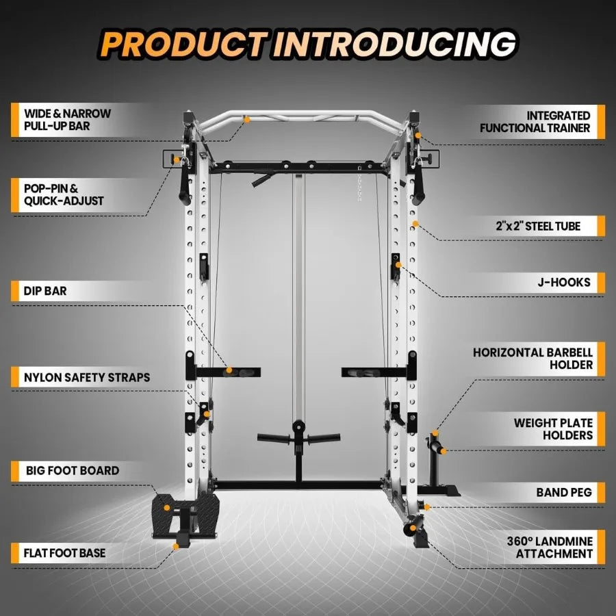 Power Cage 2000 LBS MultiFunction Power Rack with LAT Pull Down Pulley System Strength Training Squat Rack with Cable CrossOver