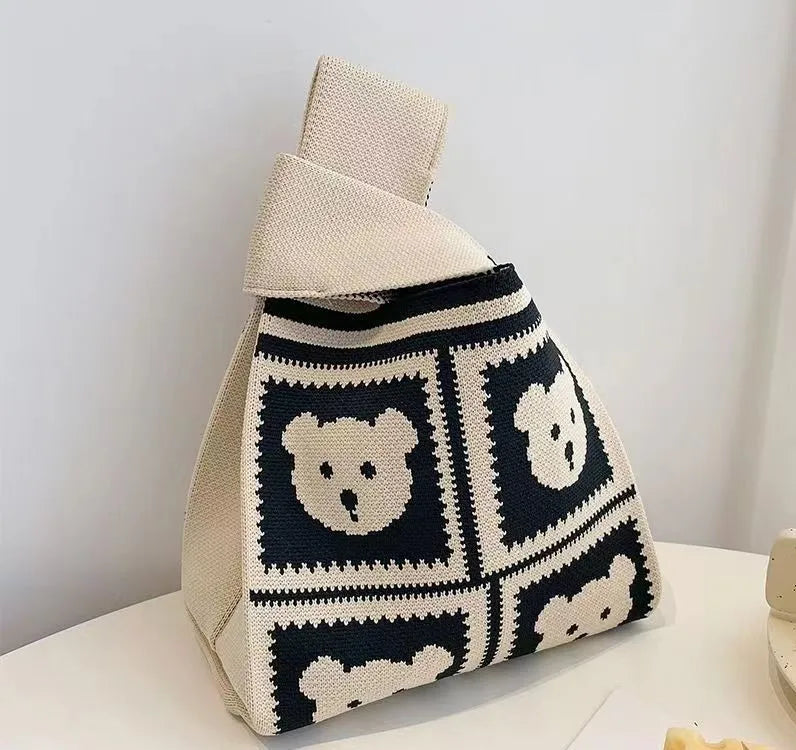 Women'S Knot Wrist Bag Tote Handmade Knitted Bag Portable Mini Striped Bucket Phone Bags Large Capacity Spring Summer Handbags