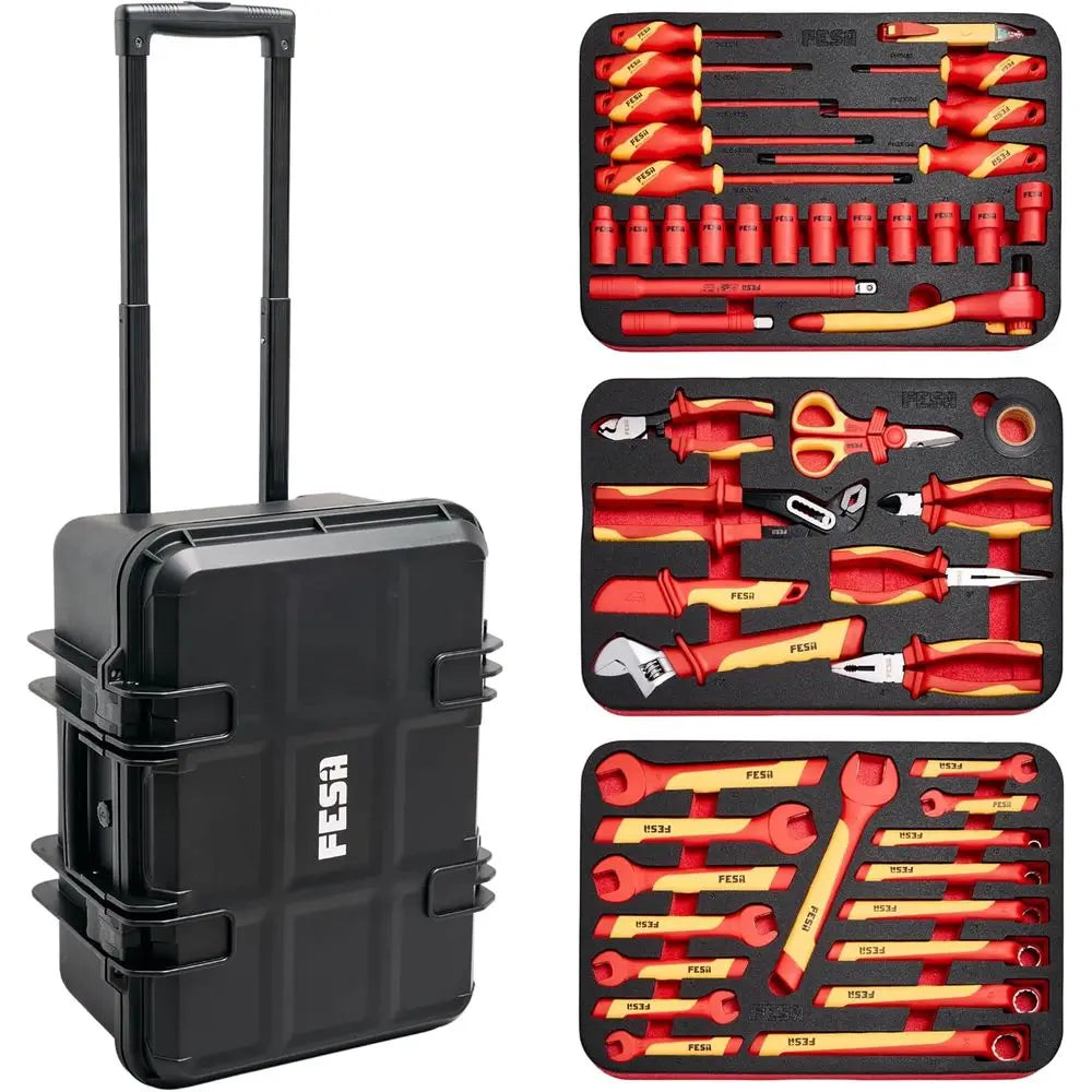 Electrician Insulated Tool Set - 50-Piece 1000V Insulated Tool Kit with a Rolling Tool Case, Screwdrivers, Open & Box End Wrench