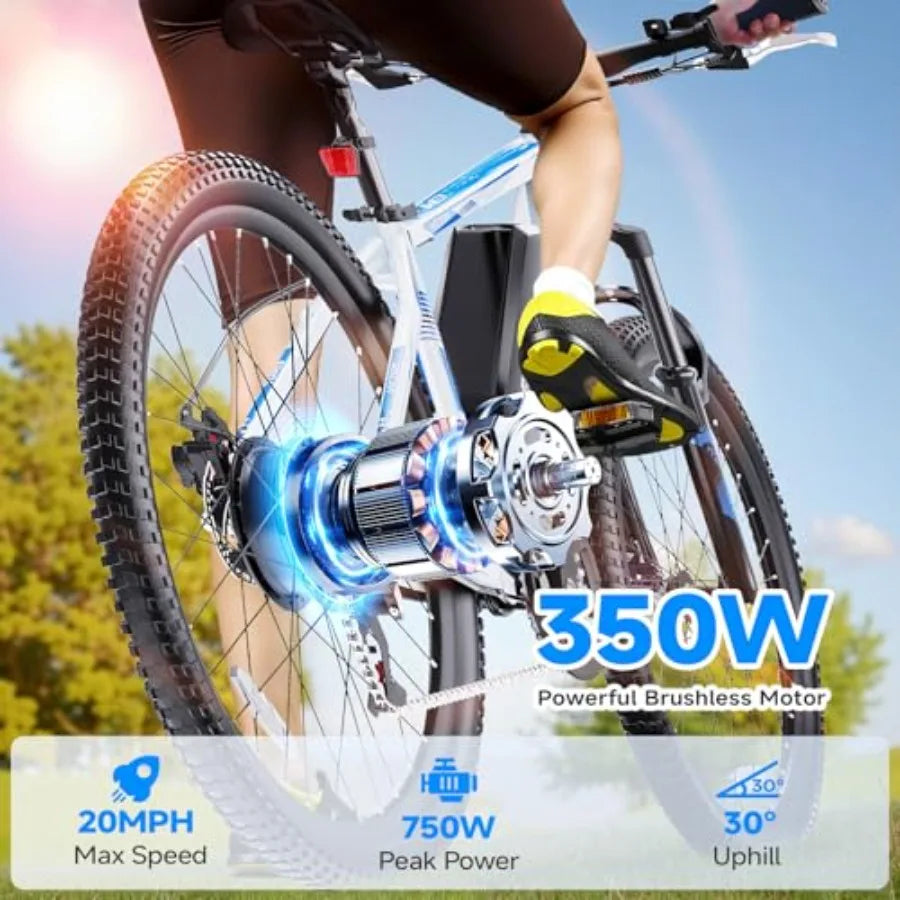 Electric Bike for Adults 750W Peak 26 Ebike for Men Women Teens with 375WH Battery 21 Speed 20Mph Up to 40 Miles Front Suspensi