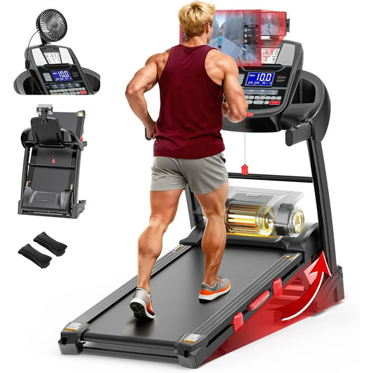 20% Incline Treadmill for Home with Fan, 400lbs Capacity Folding Treadmill, 5.0 HP Running Machine, 18’’ Wide, Customized