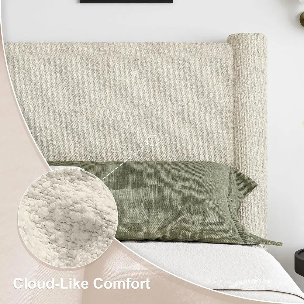 King Size Bed Frame with Tufted Headboard, Rounded Corner Upholstered Platform Bed Frame, No Box Spring Needed, Simple Assembly,