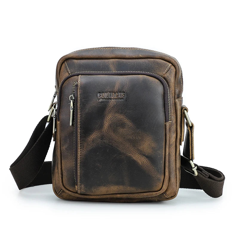 CONTACT'S Genuine Leather Sling Shoulder Bags for Men Vintage Small Messenger Bags Crossbody Bag Men's Bags for 8.3" iPad Mini