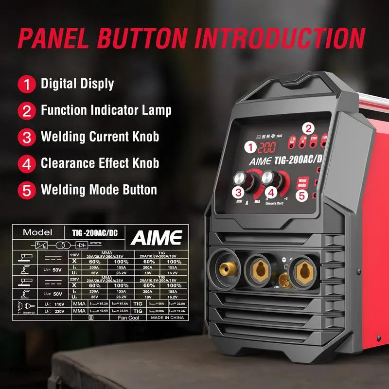 200A AC DC TIG Welder, 6 in 1 Multi-Process Aluminum & Stick Welding Machine, 110V/220V Dual Voltage, IGBT Inverter with LCD