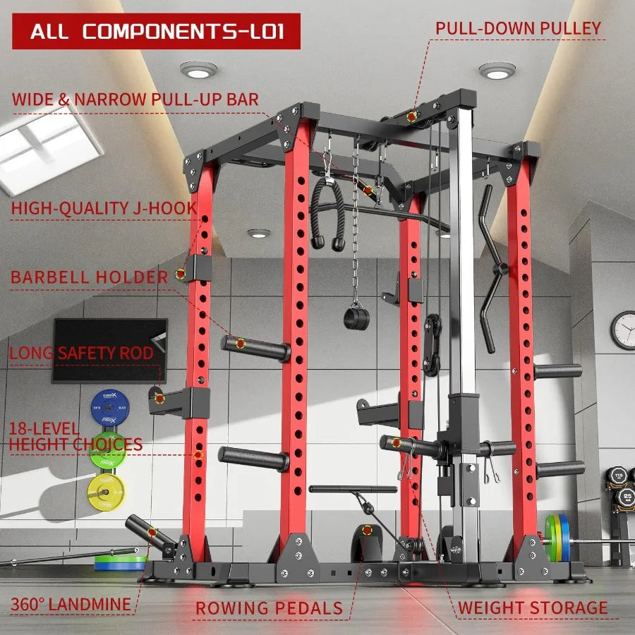 Power Rack Power Cages MultiFunction Squat Rack with Cable Crossover System Selectable More Training Attachment Weight Cage for