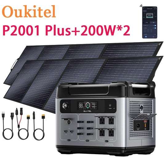 OUKITEL 2048Wh 2400W (4800peak）Portable Power Station P2001 Plus With 400W(2x200W) SolarPanel 13Versatile Outlet Lifepo4 Battery