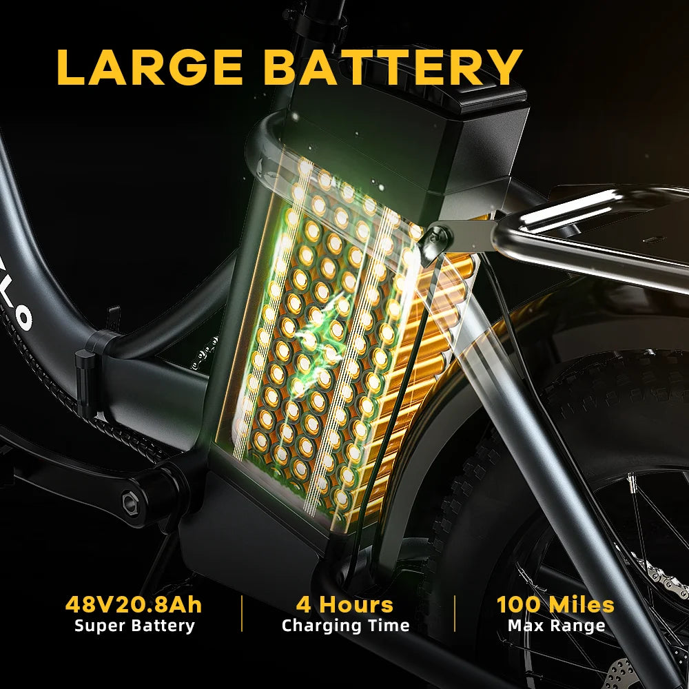 20" Step-Thru foldable e-bike for adults, 1000W Peak motor, 48V 20AH removable battery, 7-Speed shift 80miles Long Range Mars700