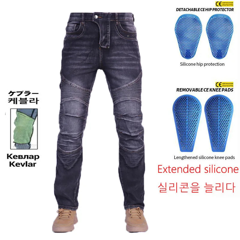 Amekaji Kevlar in Knee Motorcycle Jeans Moto pants Leisure Riding Trousers Motocross Aramid Riding Pants With Hip Knee Pads