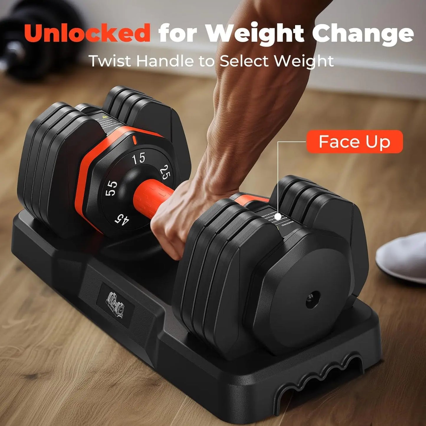 Adjustable Dumbbell Set 55LB, 5 Weight Options 15-55lbs, Anti-Slip Handle for Home Fitness Workout