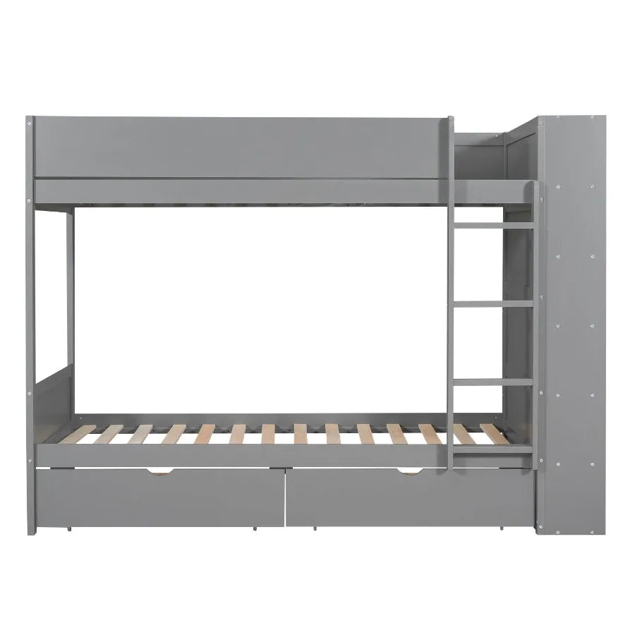 Twin over Twin Bunk Bed With 2 Drawers and Multi-layer Cabinet Gray