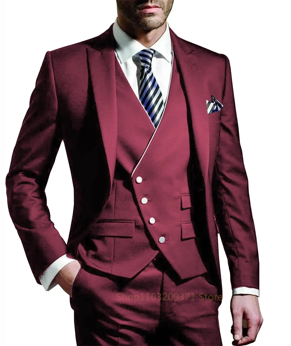 3 Pieces Men's Suit Fashion  Wedding Groom Tuxedos  Groom Tailor Made  (Blazer+Pants+Vest) Full Set Elegant Suit for Men