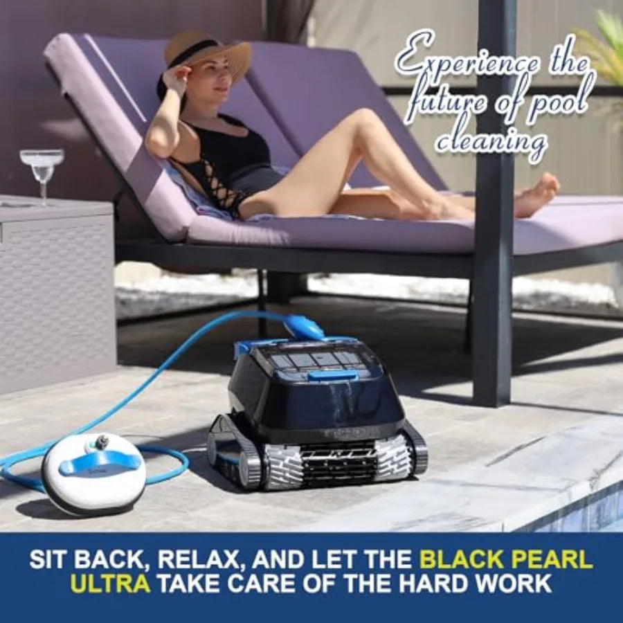 Black Pearl Ultra Robotic Pool Cleaner Battery-Powered Inground Vacuum for Pools Up to 10 Ft Deep Wall Climber 150 Min Runtime
