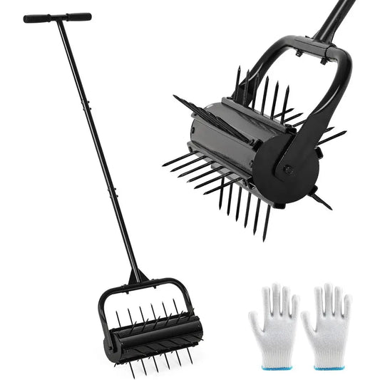 17-Inch Manual Lawn Aerator with Handle and Sandbag for Yard Soil Aeration and Patio Rolling