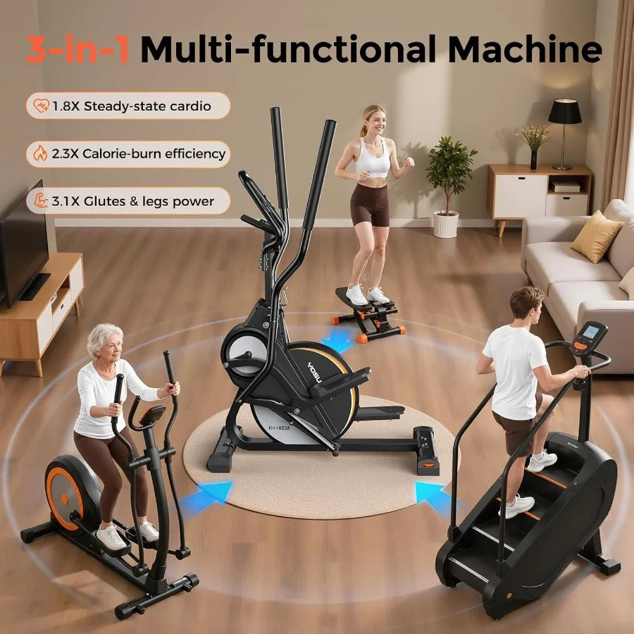 3-in-1 Home Elliptical Machine with 45 Incline 15.5 in Stride 16-Level Resistance Quiet Magnetic System in Black