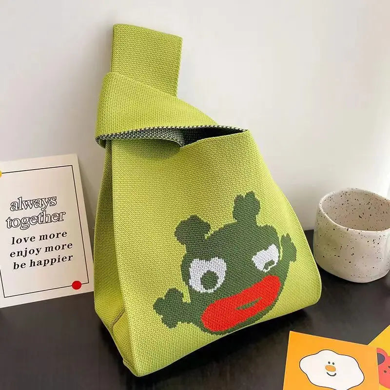 Women'S Knot Wrist Bag Tote Handmade Knitted Bag Portable Mini Striped Bucket Phone Bags Large Capacity Spring Summer Handbags