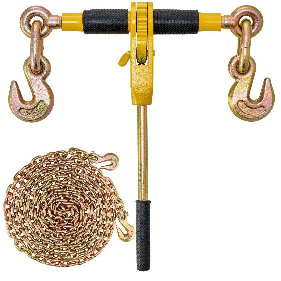 Ratchet Chain Binder 5/16-3/8 Heavy Duty Load Binders with G80 Chains 7100 lbs Secure Load Limit Labor-saving Anti-skid Handle