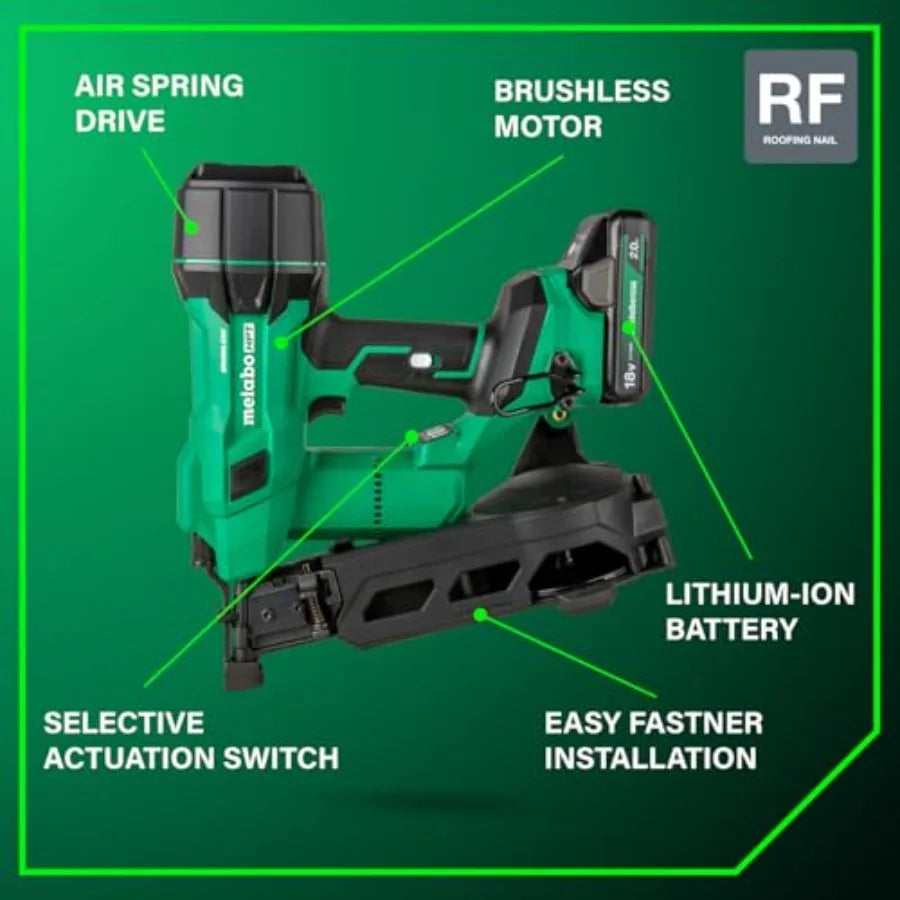 18V MultiVolt Brushless Cordless Coil Roofing Nailer Kit 1-3/4" Coil Roofing Nailer with Power Tool 2.0Ah Lithium Io