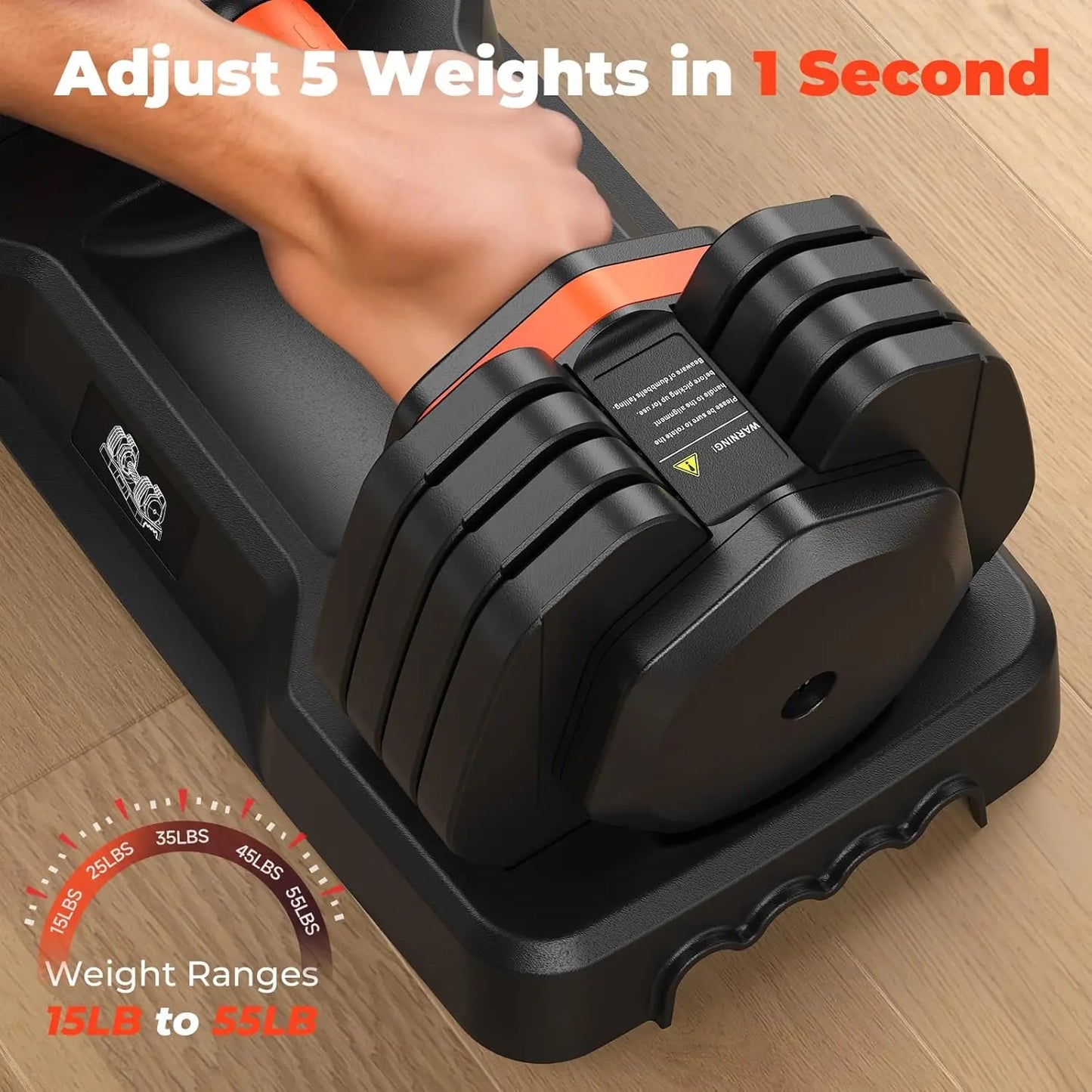 Adjustable Dumbbell Set 55LB, 5 Weight Options 15-55lbs, Anti-Slip Handle for Home Fitness Workout