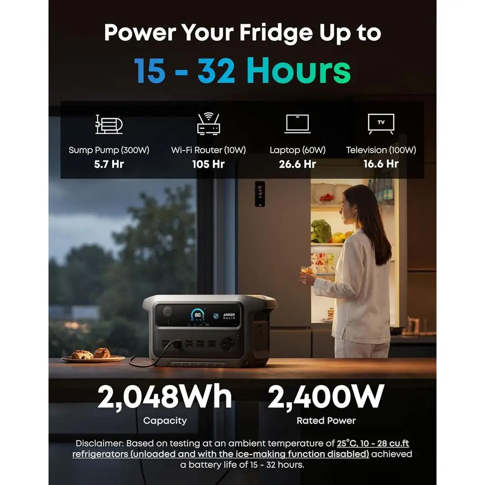 SOLIX C2000 Gen 2 Portable Power Station, 2,400W (Peak 4,000W) r Generator, ull Charge in 58 Min, 2048wh LiePO4 Battery or Home