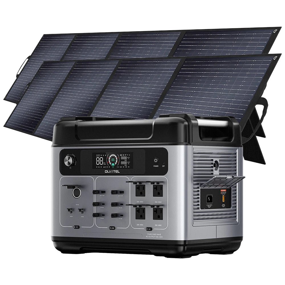 OUKITEL 2048Wh 2400W (4800peak）Portable Power Station P2001 Plus With 400W(2x200W) SolarPanel 13Versatile Outlet Lifepo4 Battery