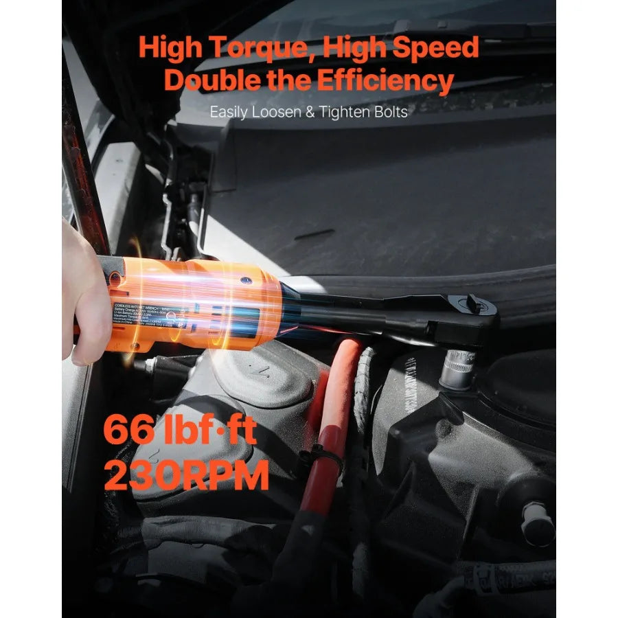 Cordless Ratchet Wrench 3/8 inch Drive Electric Tool with 230 RPM 66 ft-lbs Torque Battery Powered Set Includes 2x 2.0Ah Batter