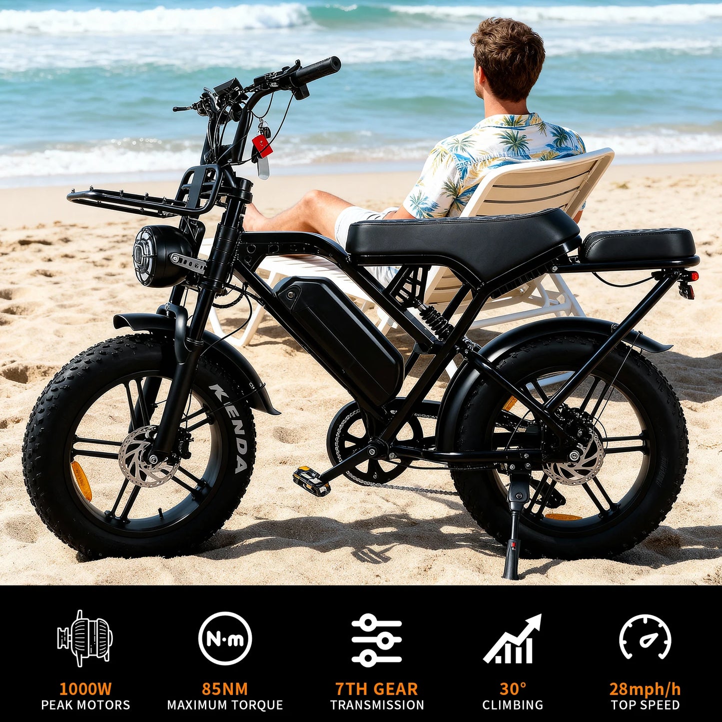 X80Pro 1000W Ebike, 20-inch fat tire electric bicycle, 48V 15Ah removable battery, 50km/h, hydraulic brakes, off-road snow bike