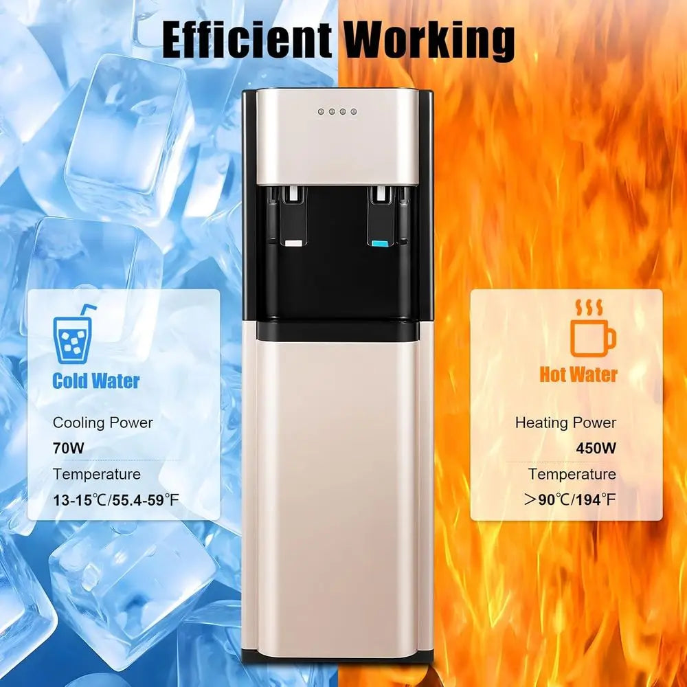 Stainless Steel Bottom-Load 5 Gallon Water Dispenser with LED Light for Home, Office, Hotels, Kitchens, Living Rooms - Gold