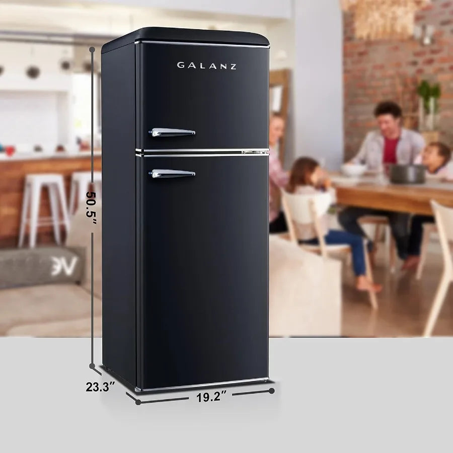 GLR46TBKER Retro Compact Refrigerator with Freezer Mini Fridge with Dual Door Adjustable Mechanical Thermostat 4.6 Cu Ft Black