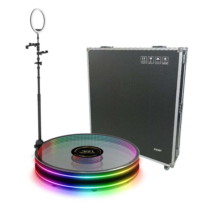 Infinity Glass 360 Photo Booth Machine 80cm 100cm Tempered Glass Platform RGB LED Light Ship from US/EU For Wedding Event Rental