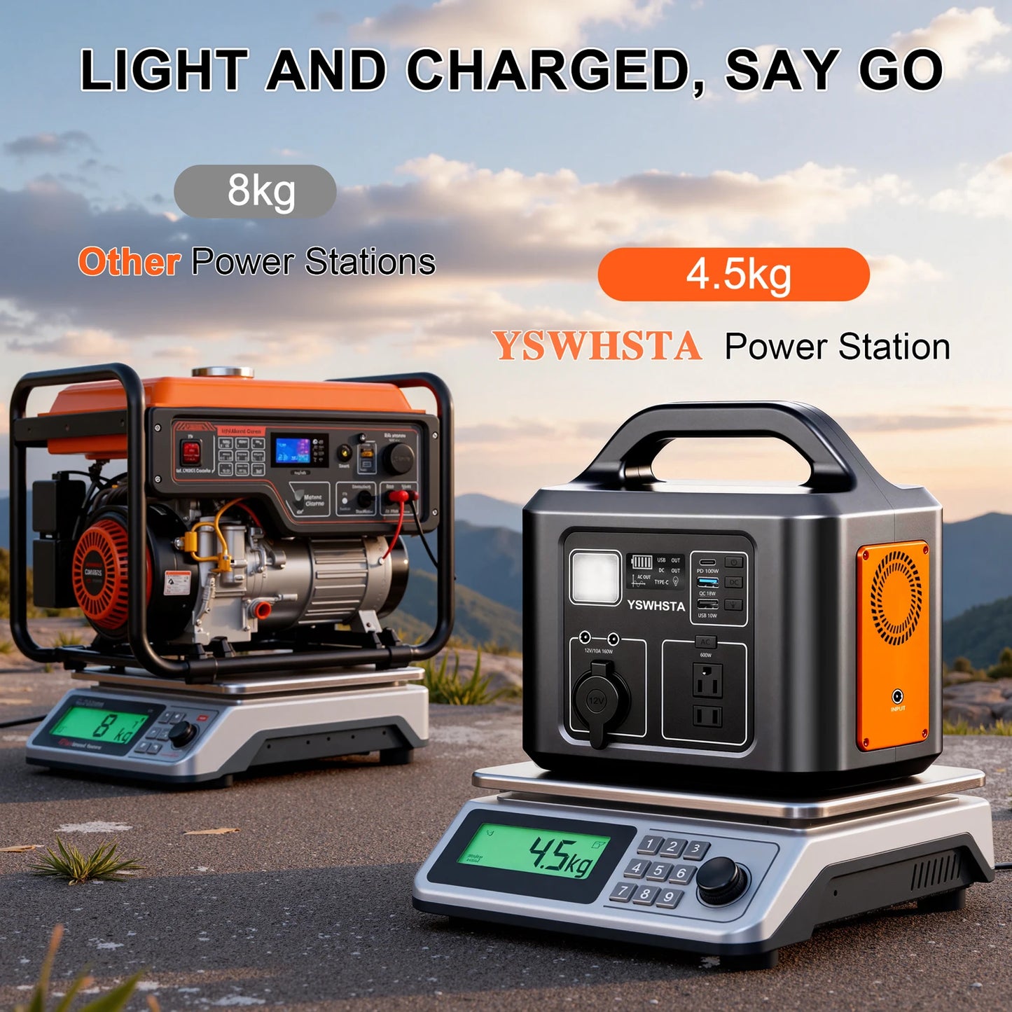 600W Portable Power Station with Solar Charging Input,538.7Wh, 100W PD USB-C, QC3.0, AC Power Outlet,Outdoor Camping Party