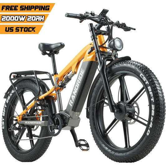 US STOCK RANDRIDE YX80 2000W Dual Motor All-Terrain E-Bike 48V 20Ah Long Range Full Suspension 7-Speed Off-Road Electric Bike