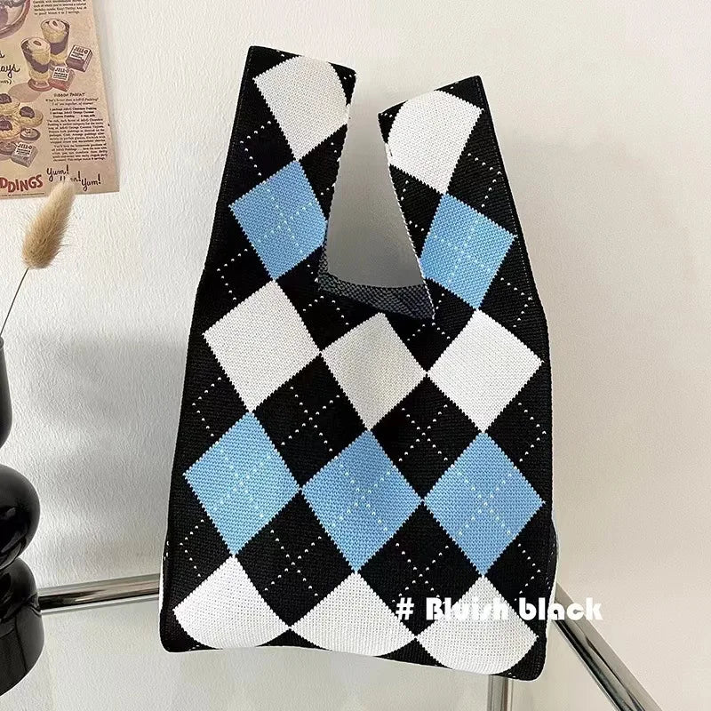 Women'S Knot Wrist Bag Tote Handmade Knitted Bag Portable Mini Striped Bucket Phone Bags Large Capacity Spring Summer Handbags