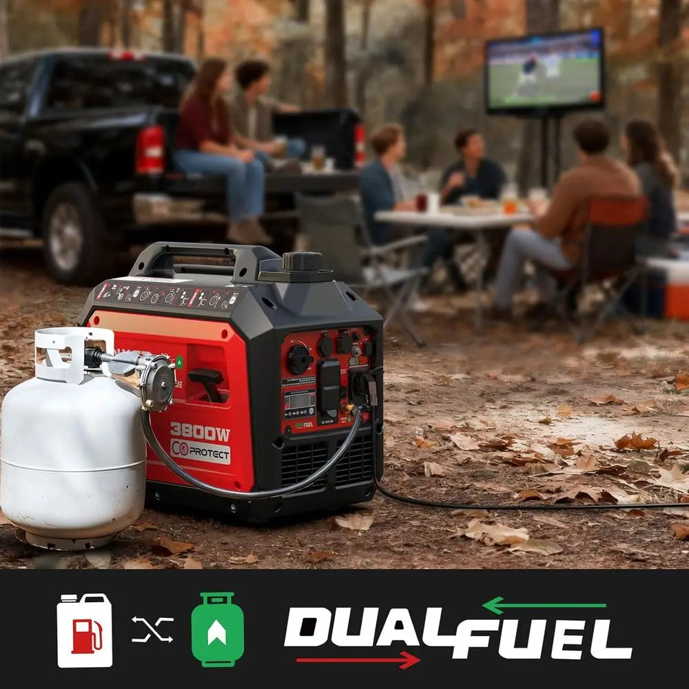 3800 Watt Dual uel Inverter Generator, Quiet Portable Gas Propane Powered with CO Sensor and RV Outlet, 149cc 4-Ste OHV Engine o