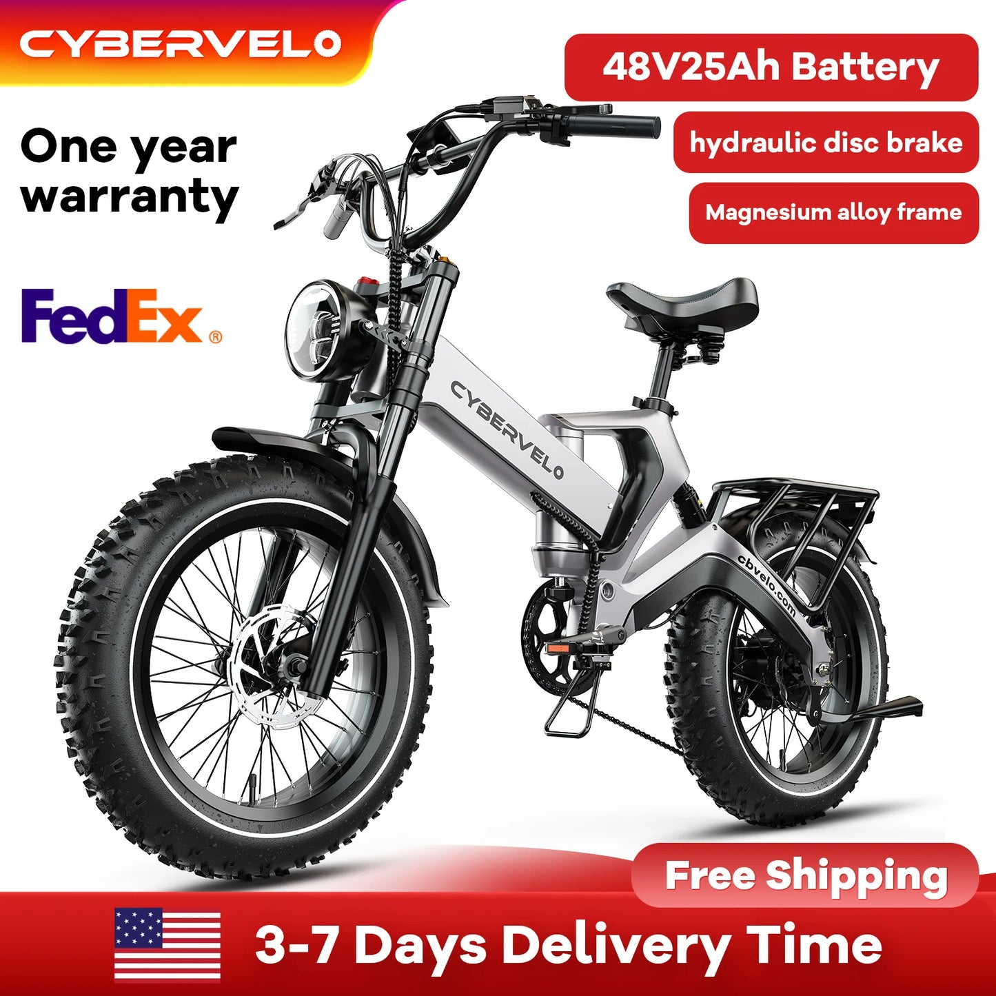Cybervelo Luxury Folding E-bike for Adult, 2000W Peak Motor, Built-in 25Ah Removable Battery, 8-Speed Shift 20” Fat Tire EK6