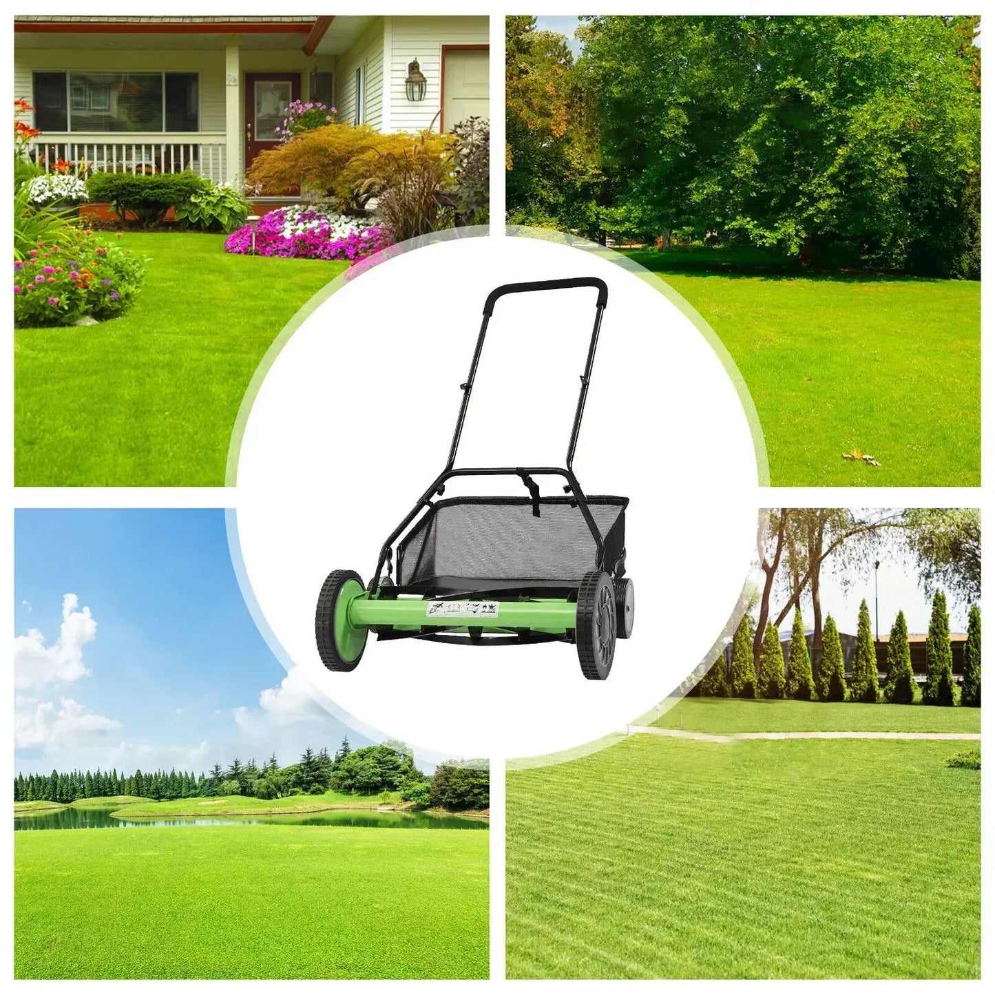 Manual Push Reel Lawn Mower with Adjustable Height for Home Garden Lawns