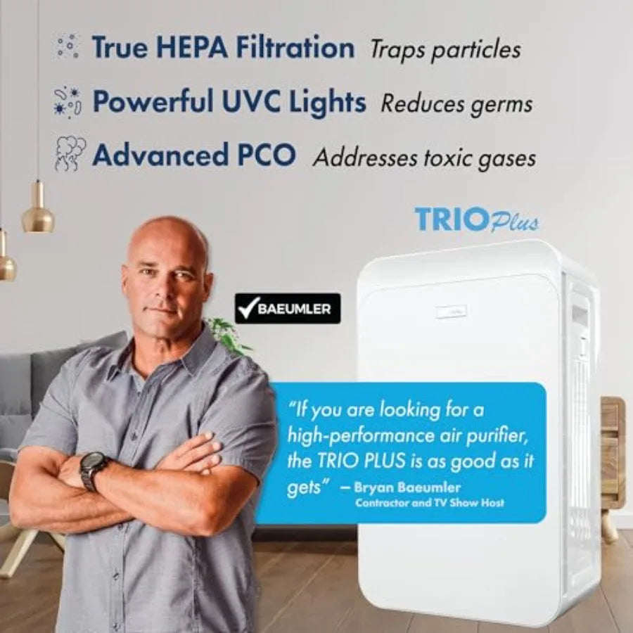 TRIO PLUS 5-Stage HEPA Air Purifier with UVC PCO Carbon Air Quality Sensor Auto Function for Large Rooms Up to 3 300 Sq Ft Whit