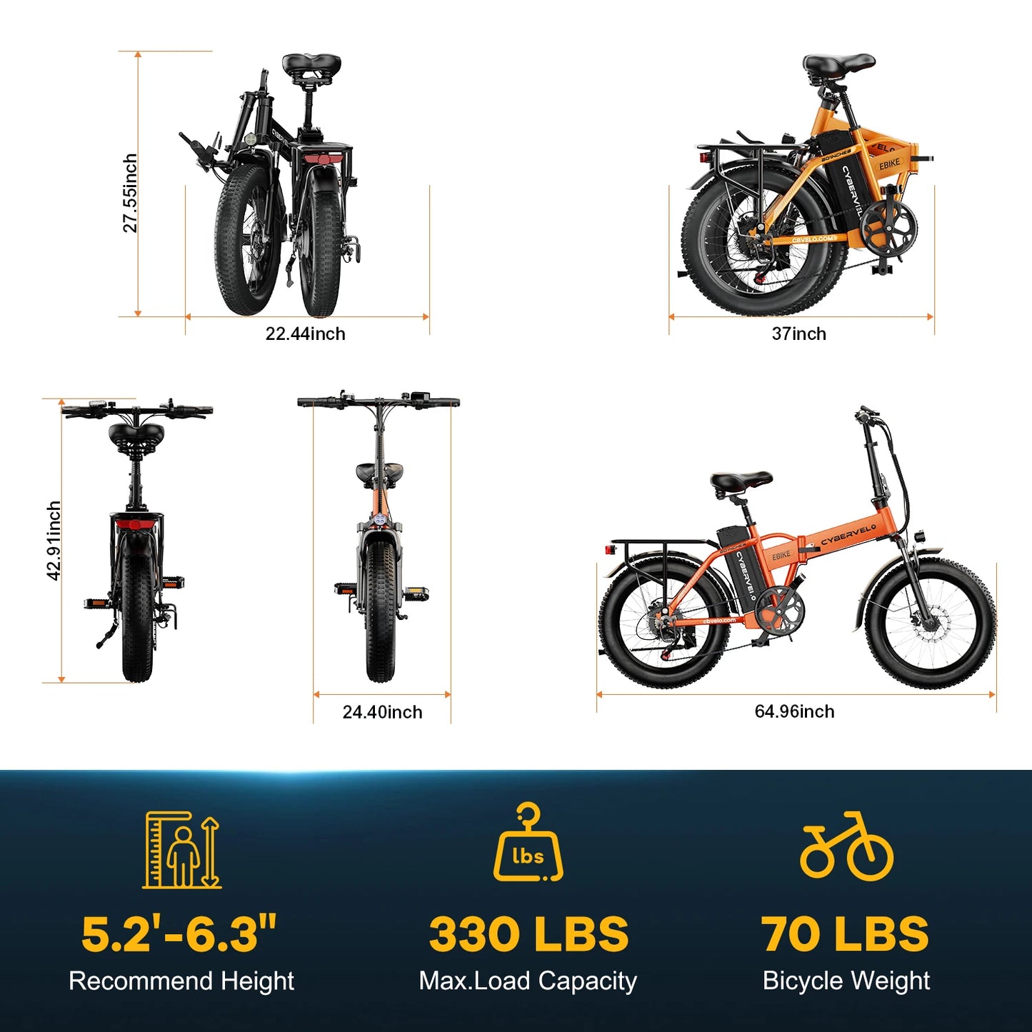1000W Peak Folding Eletric Bike, 48V 20ah Detachable Battery, 7-Speed Urban Commuter, 20" fat tire Camping Long Range E-Bike EK4